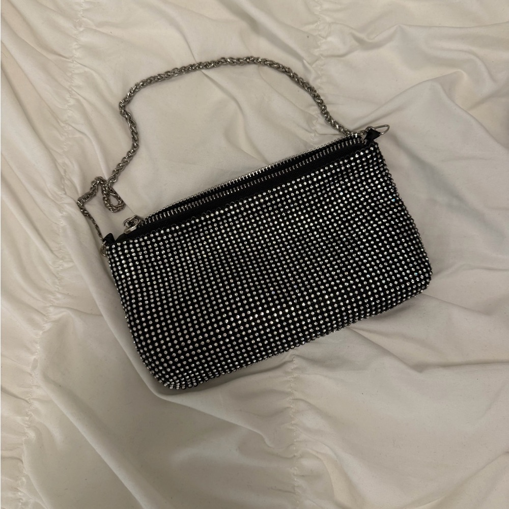 Stradivarius Elegant Black and White Beaded Clutch